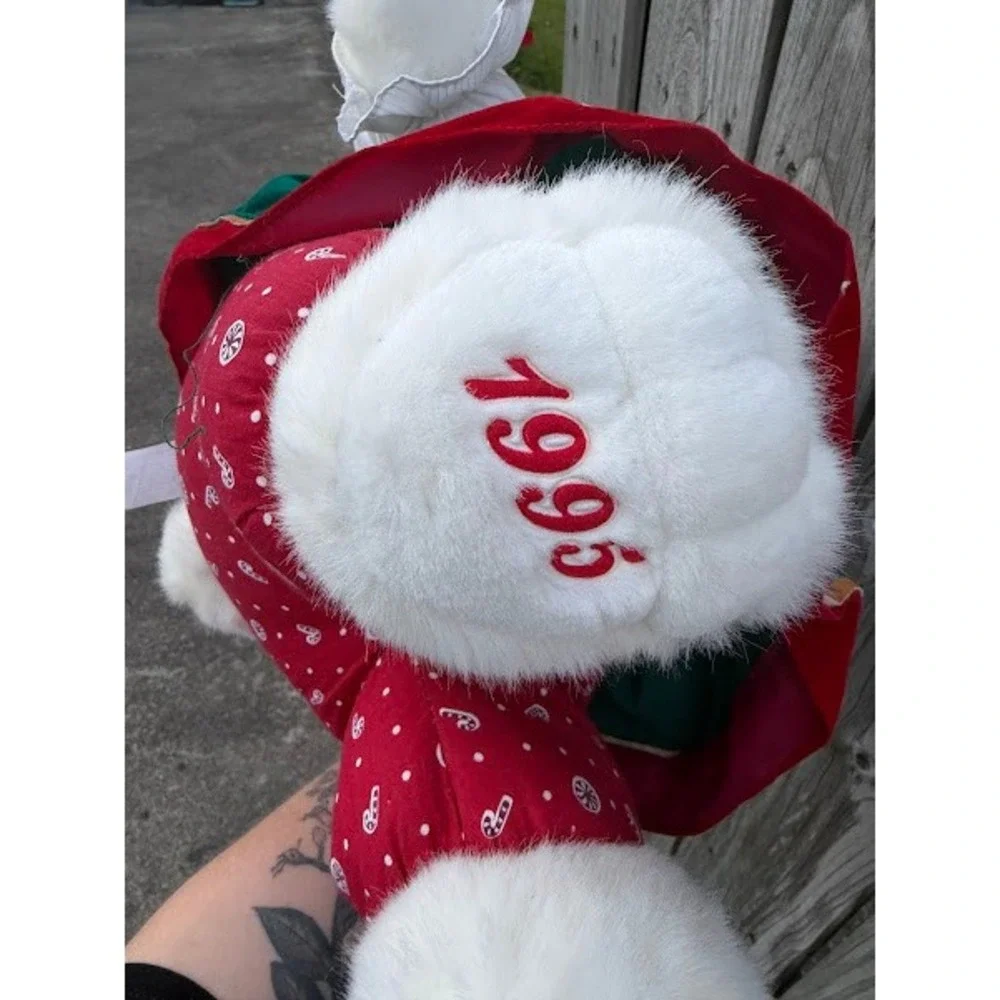 Vintage 1995 Santa's‎ Best White Teddy Bear Christmas Holiday Plush Velvet Dress